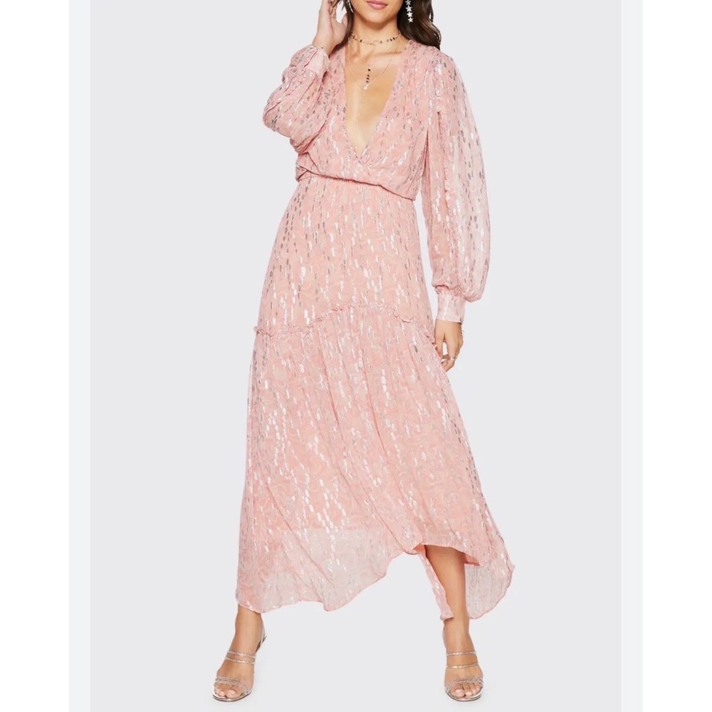 NEW‎ Ramy Brook Women's Large Pink Printed Ora Long Sleeve Maxi Dress A1121312